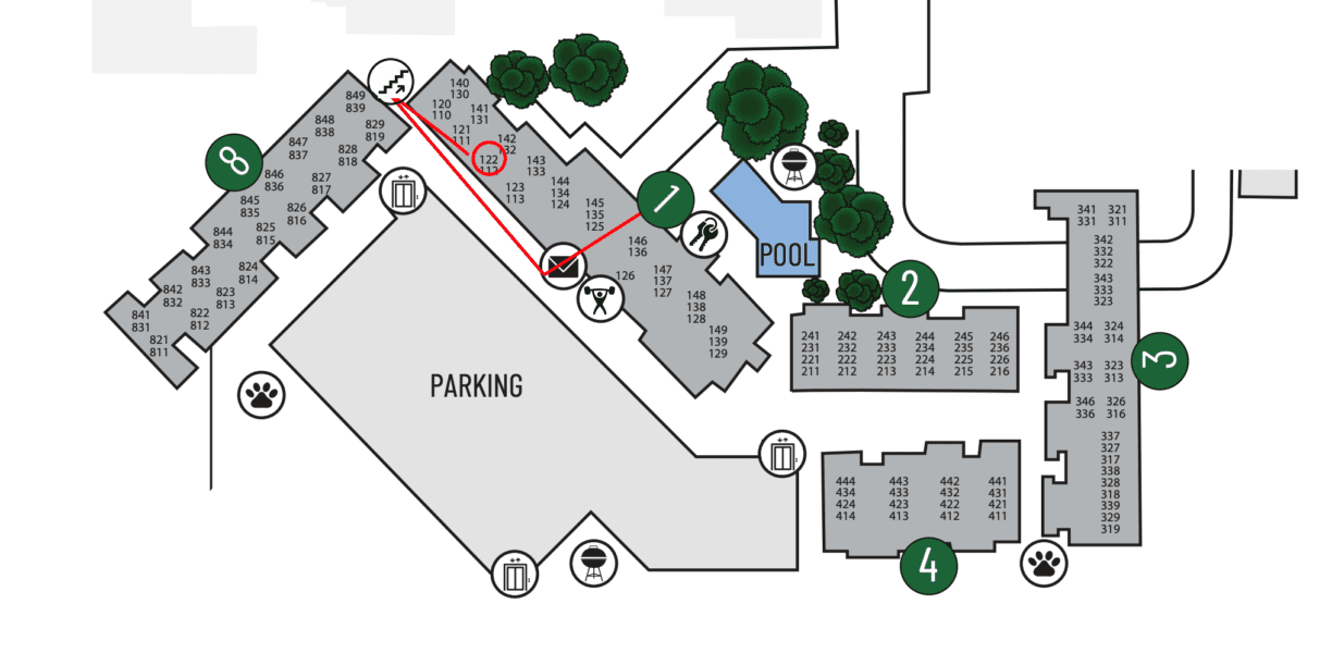 Map of directions to unit at Muse at SoCo