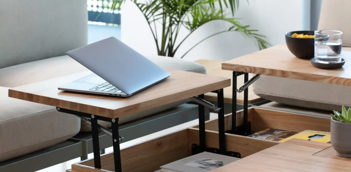 Coffee table with laptop