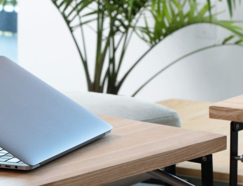 Coffee table with laptop