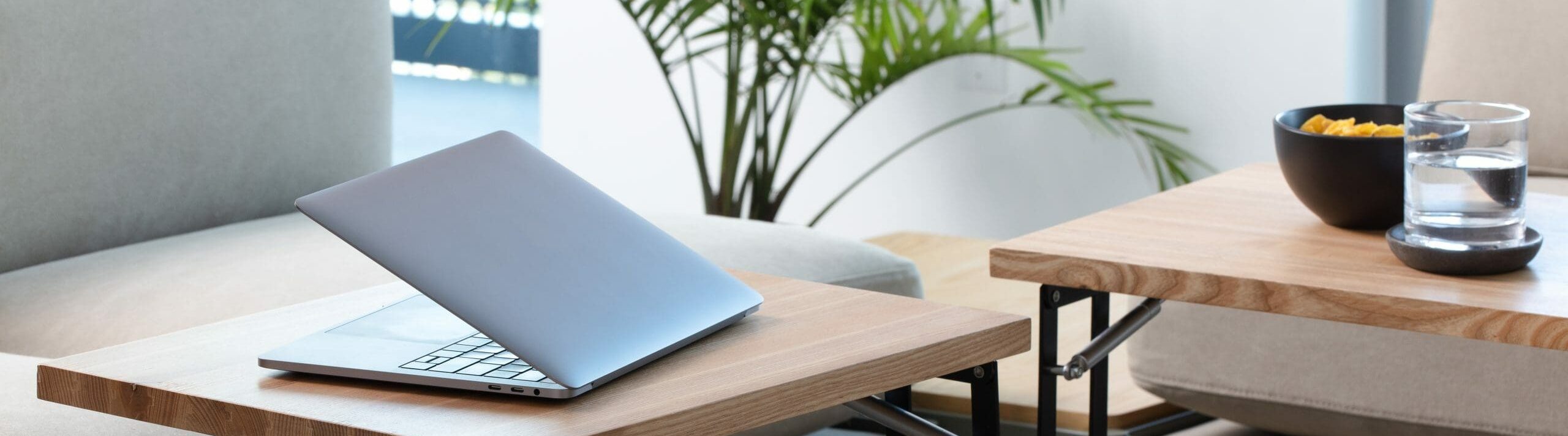 Coffee table with laptop